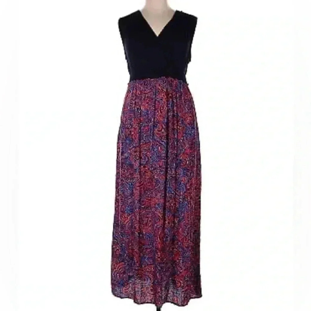 [M] Daisy Fuentes Motif Damask Parsley Baltik Blue  Maxi Dress
